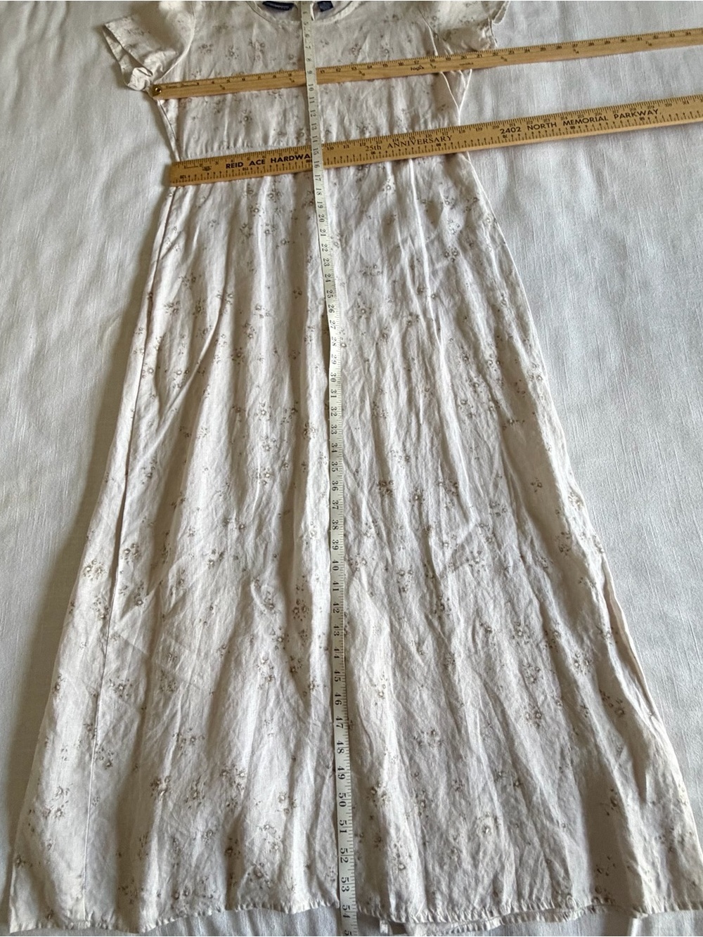 Liz Claiborne Dress Womens 14 Off White Floral Linen Short Sleeve Maxi Sundress - Picture 5 of 13